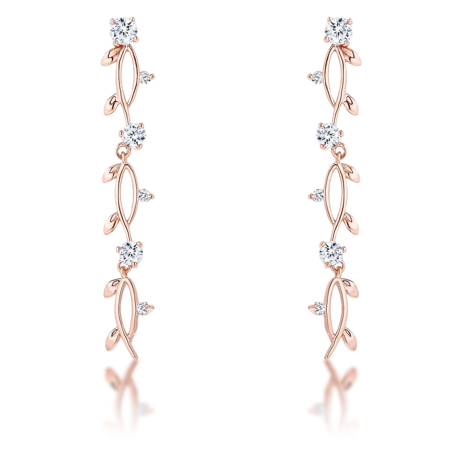 1.1Ct Vine Design Rose Gold Plated Earrings