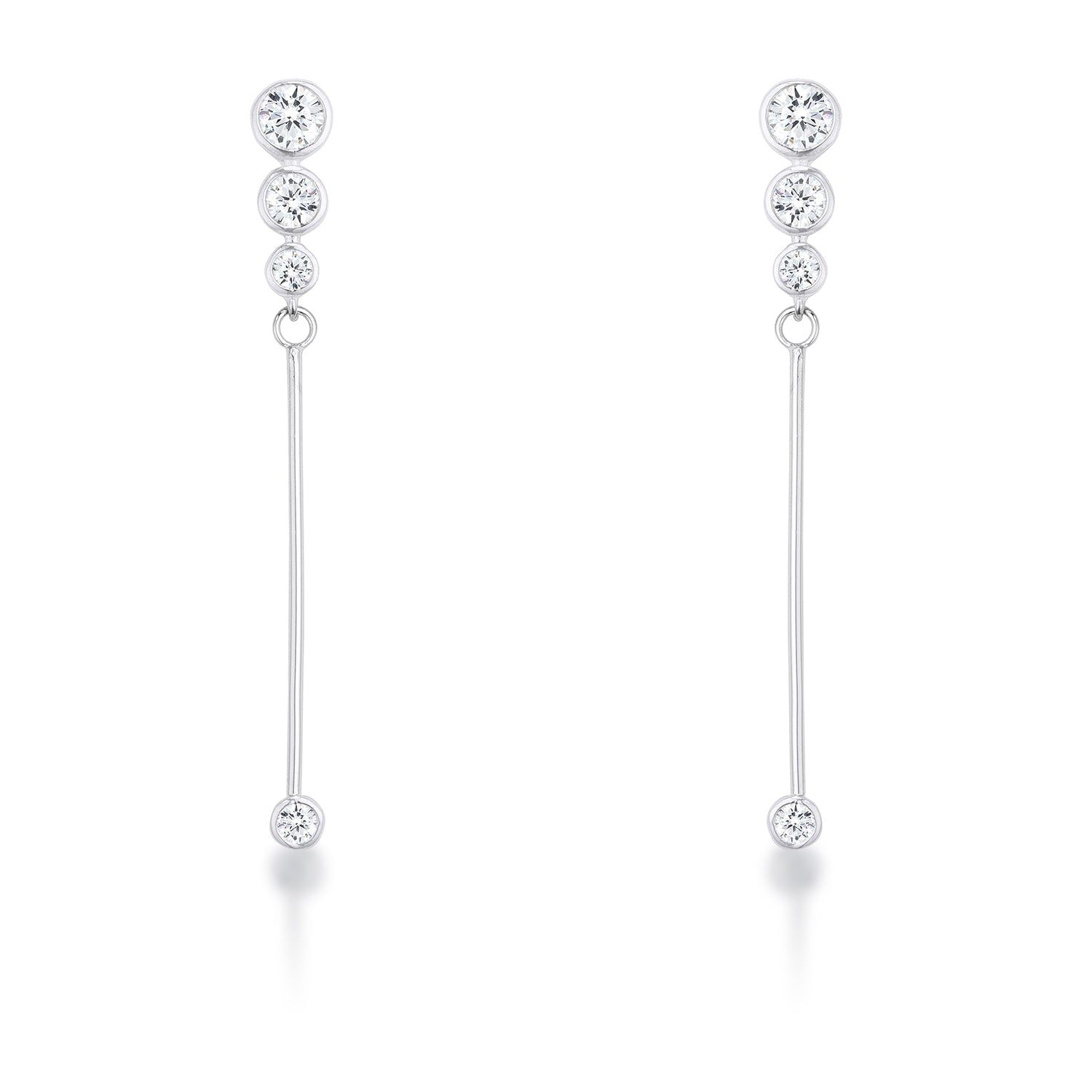 1.2Ct Graduated Rhodium Plated Drop Cubic Zirconia Earrings.