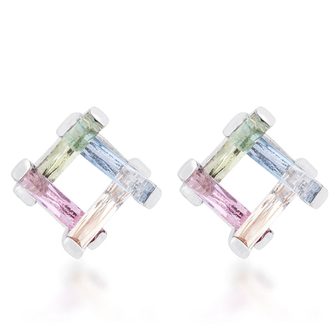 Myra 10ct Multicolor CZ Rhodium Stud Earrings