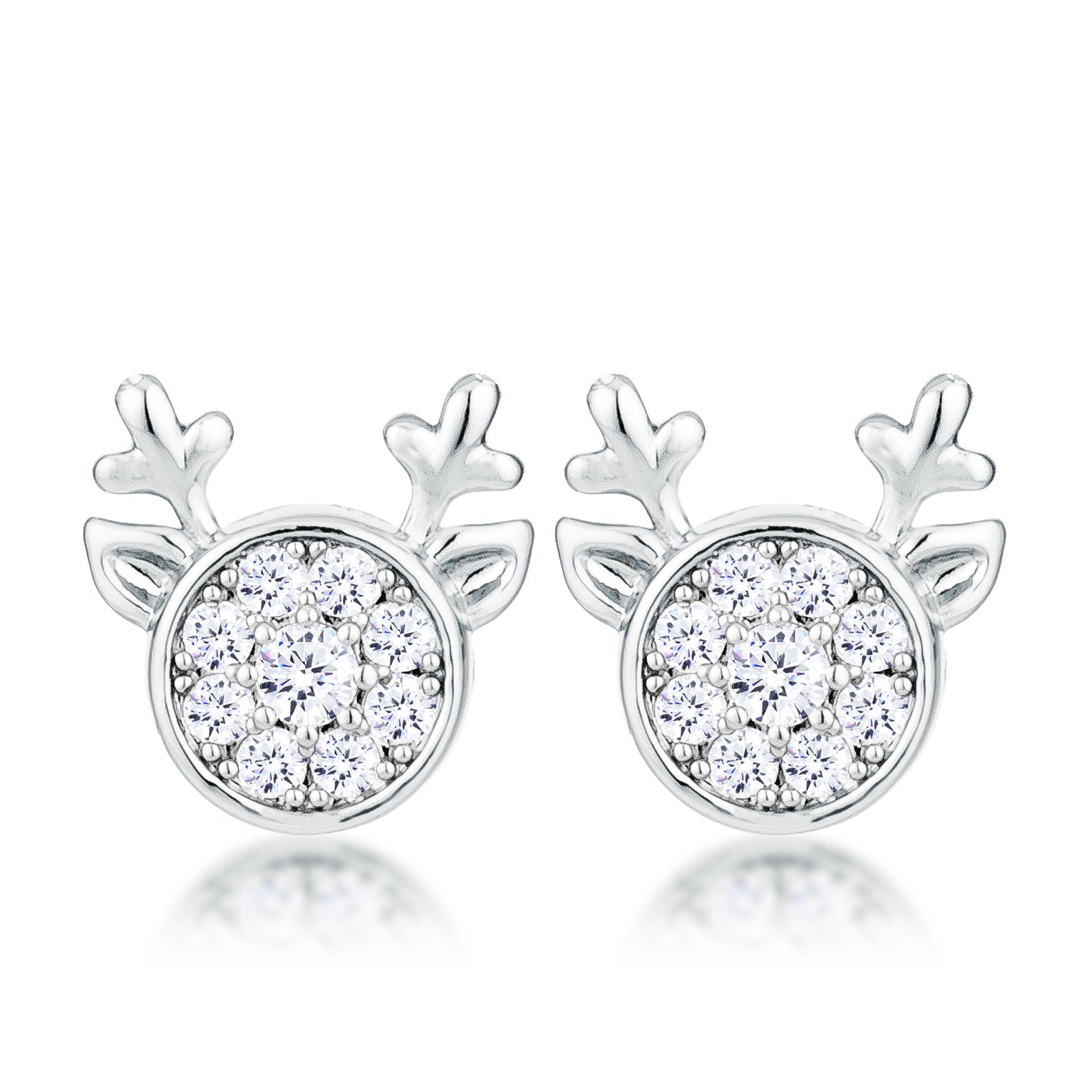 Rhodium Plated Clear CZ Reindeer Earrings