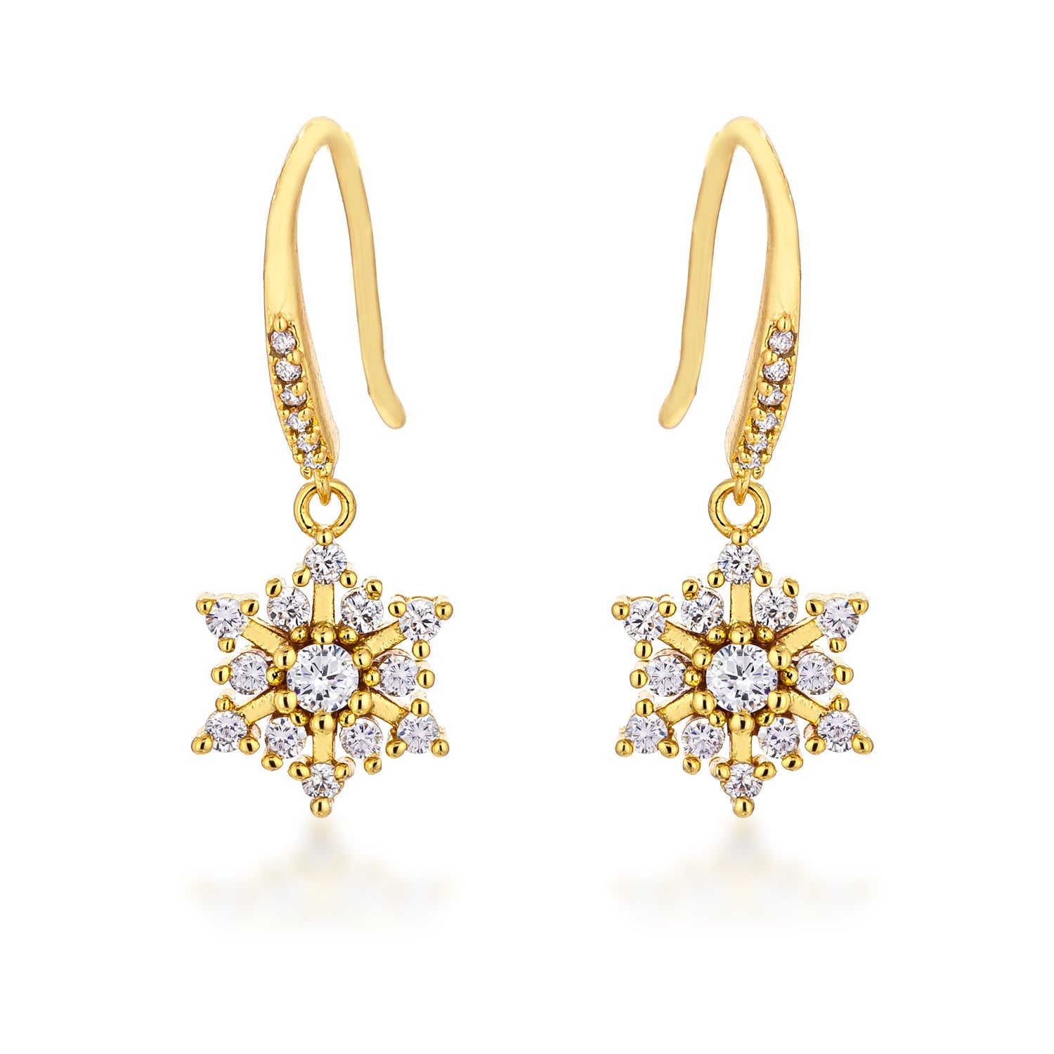 Dainty Gold Plated Snowflake Drop Earrings