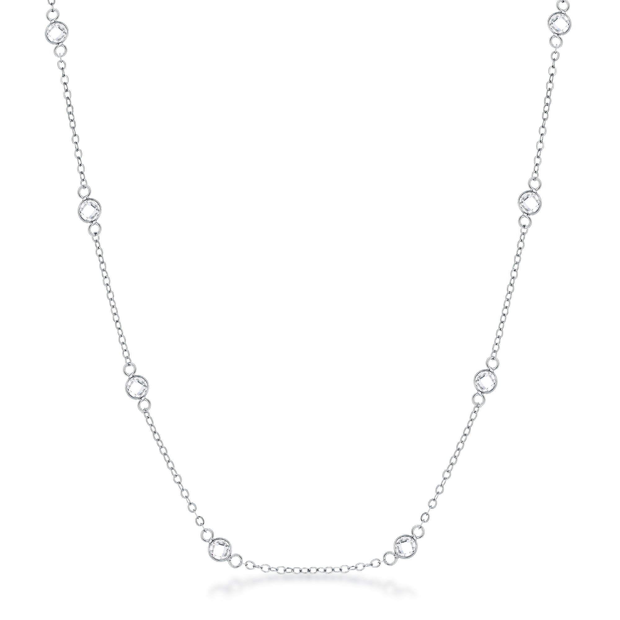 16 Rhodium Plated Clear CZ Round Bezel Saturn Necklace