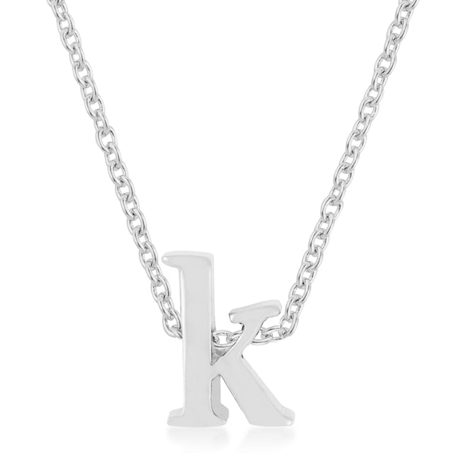 Rhodium Plated Finish Initial K Pendant