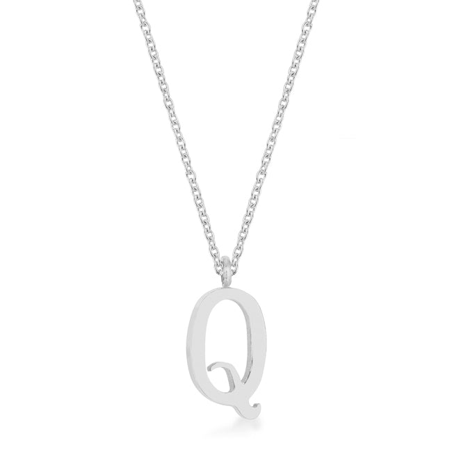 Elaina Rhodium Stainless Steel Q Initial Necklace