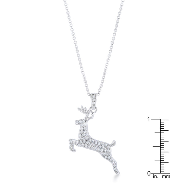 .35 ct CZ Rhodium Reindeer Pave Holiday Pendant