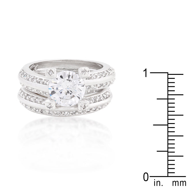 Cubic Zirconia Round Cut Pave Ring Set