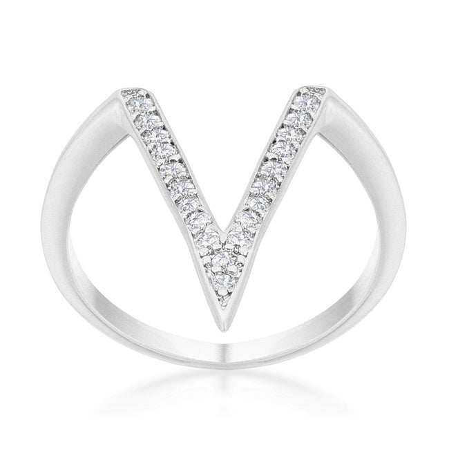 Michelle 0.2ct CZ Rhodium Delicate V-Shape Ring