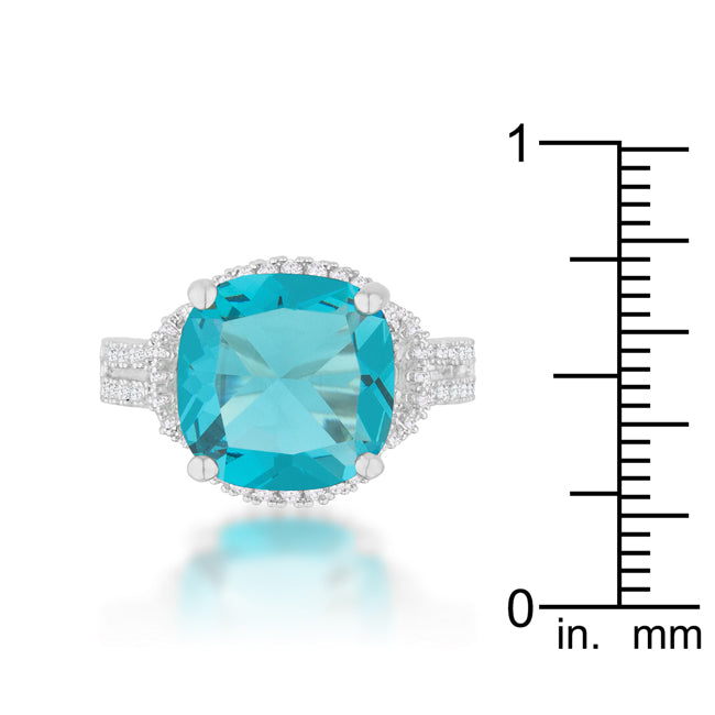 Charlene 6.2ct Aqua CZ Rhodium Classic Statement Ring