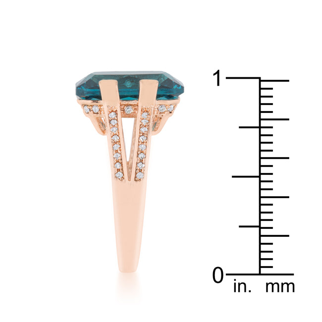 Rema 8.6ct Aqua CZ Rose Gold Emerald Classic Cocktail Ring