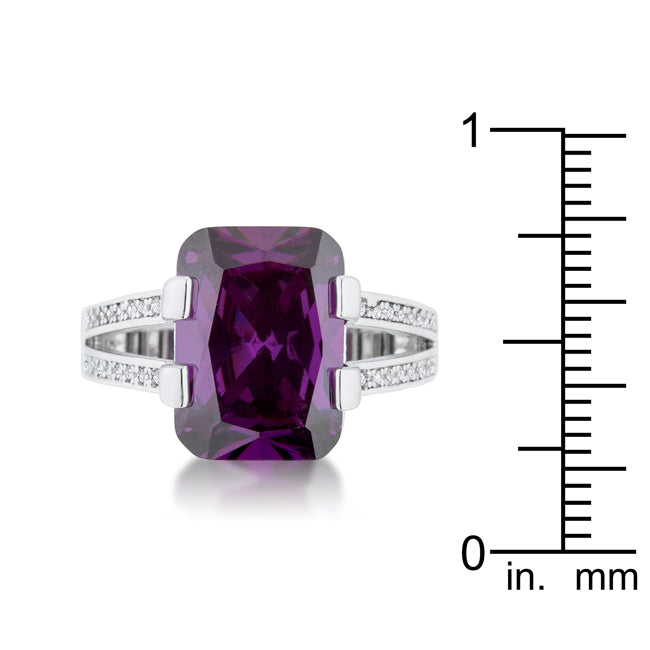 Rema 8.6ct Amethyst CZ Rhodium Emerald Classic Cocktail Ring