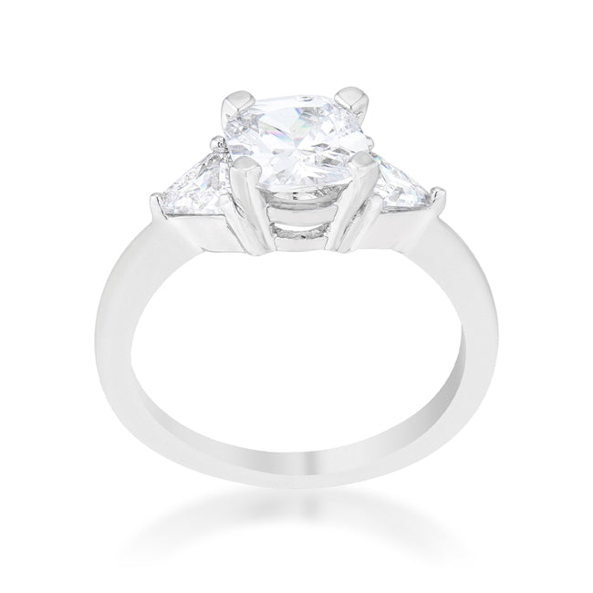 Shonda 1.8ct Clear CZ Rhodium Cushion Classic Statement Ring