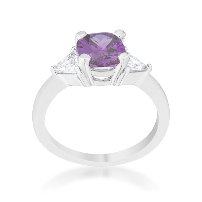 Shonda 1.8ct Amethyst CZ Rhodium Cushion Classic Statement Ring