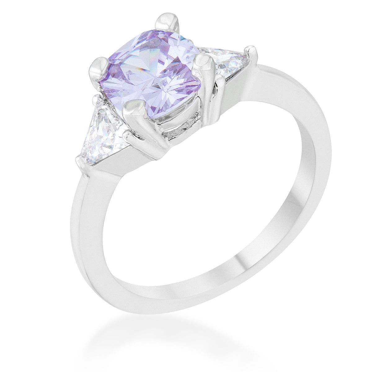 Shonda 1.8ct Lavender CZ Rhodium Cushion Classic Statement Ring