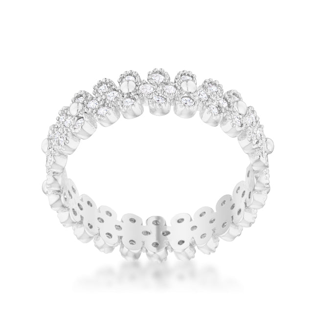 Clara 1ct CZ Rhodium Textured Bezel Set Eternity Ring