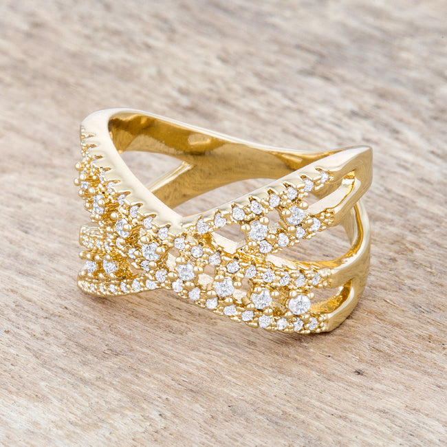 Sandy 0.37ct CZ 14k Gold Classic Criss Cross Ring