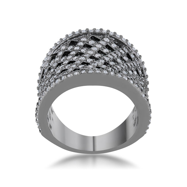 Brin 1.4ct CZ Hematite Wide Woven Style Ring