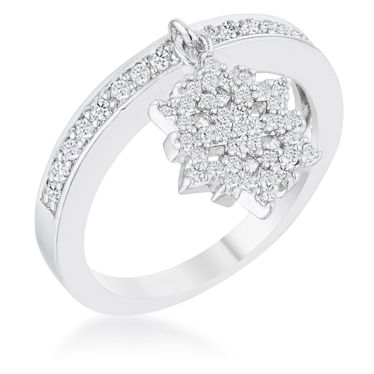 Snowflake 0.35ct CZ Rhodium Simple Holiday Charm Band Ring