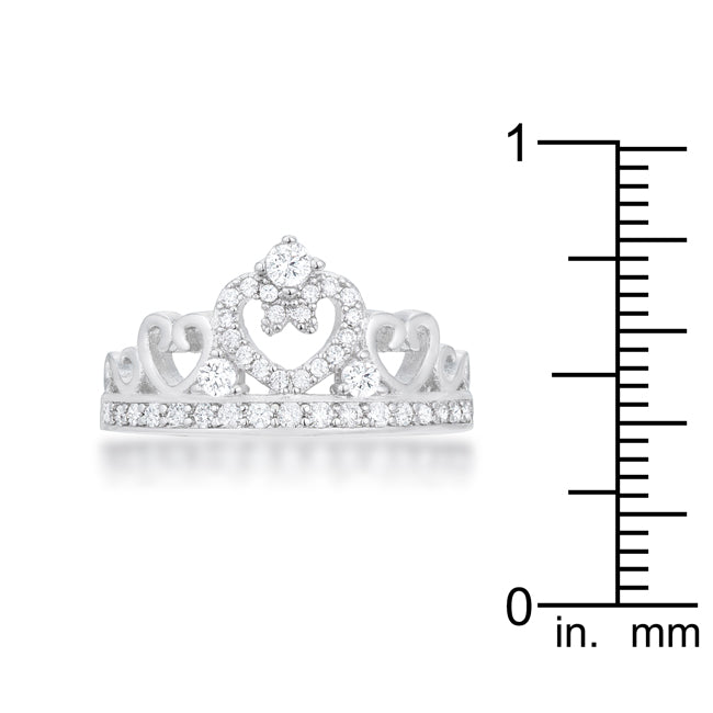 Aurora 0.34ct CZ Rhodium Heart Crown Ring