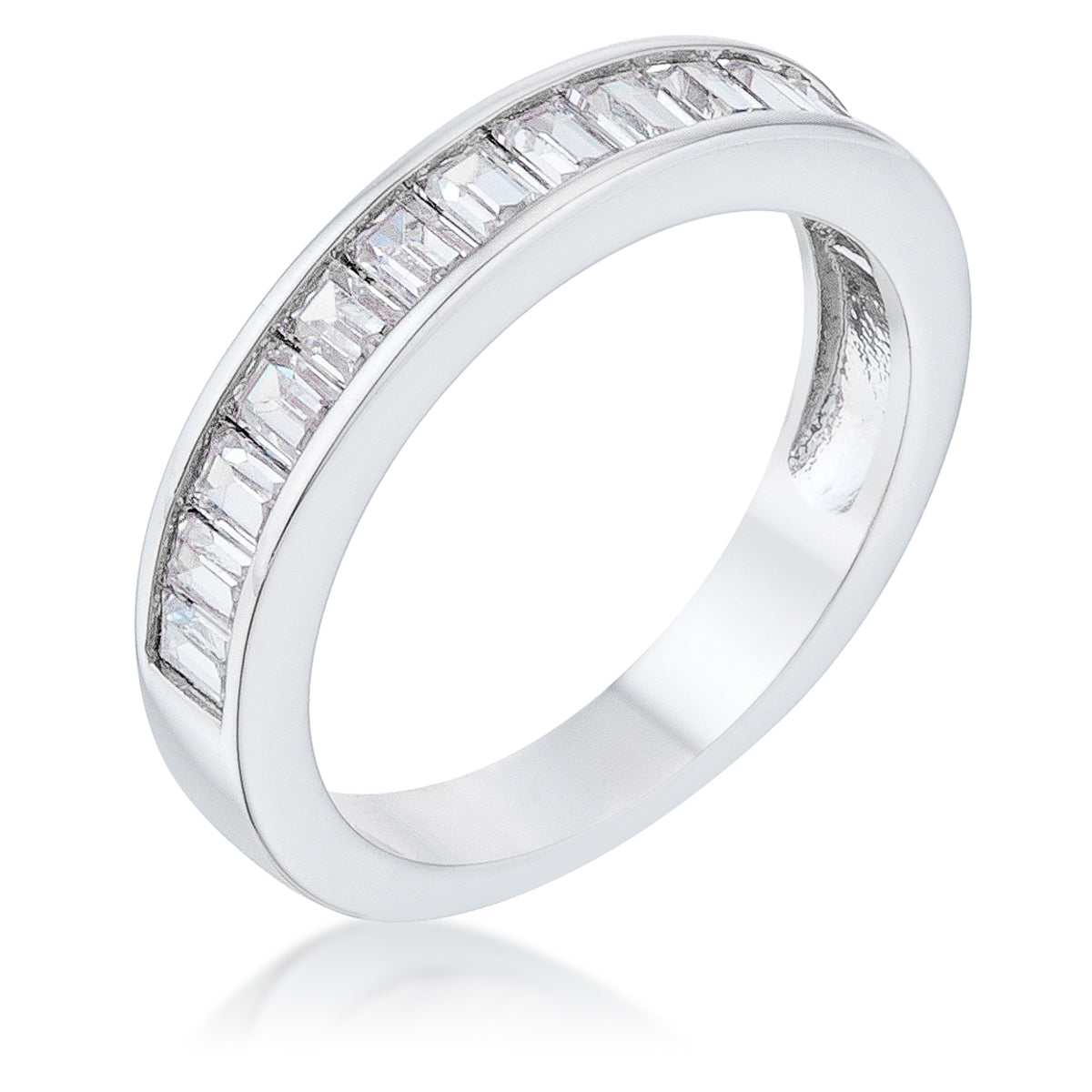 Baguette Cut CZ Rhodium Wedding Band