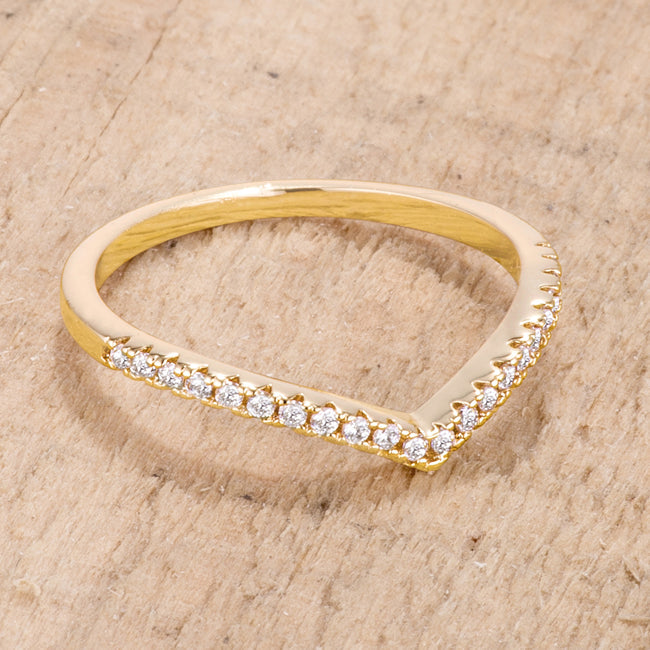 .22Ct Goldtone Chevron Ring with CZ