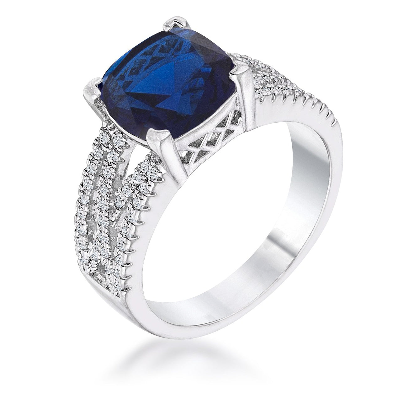 3ct Elegant Silvertone Criss-Cross Sapphire Blue CZ Engagement Ring