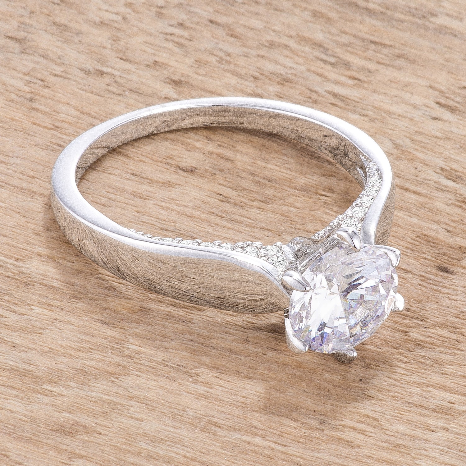 1.56Ct Contemporary Rhodium Plated CZ Solitaire Ring