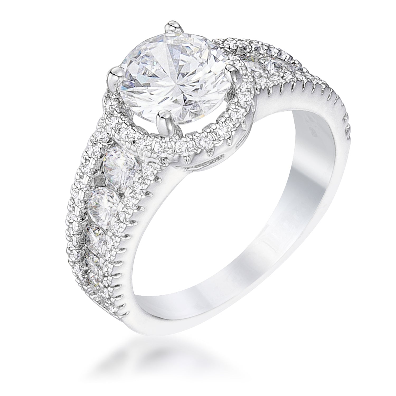 2.1Ct Rhodium Plated Solitaire Engagement Halo Ring