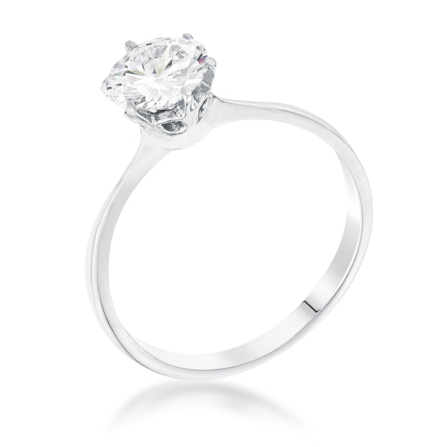 1 Carat Single Stone CZ Rhodium Classic Solitaire Ring