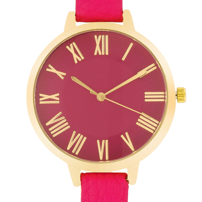 Gold Watch With Pink Leather Strap