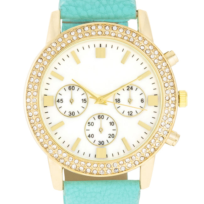 Gold Shell Pearl Watch With Crystals